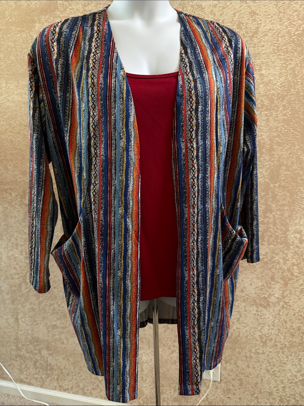 Striped Open-Front Women's Cardigan - Multicolor stripe
